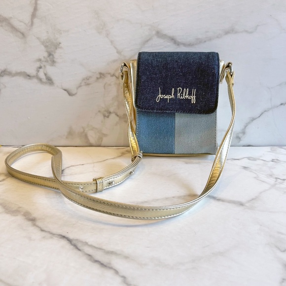Joseph Ribkoff mini bag denim & gold crossbody purse - Picture 2 of 6